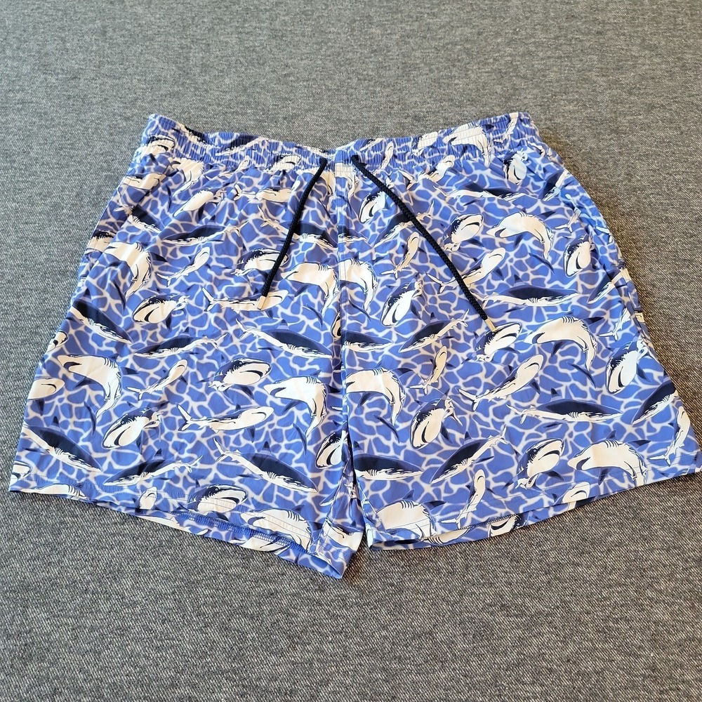 Vilebrequin Swim Trunks Men's 5XL Blue White Sharks All Over Print Drawstring